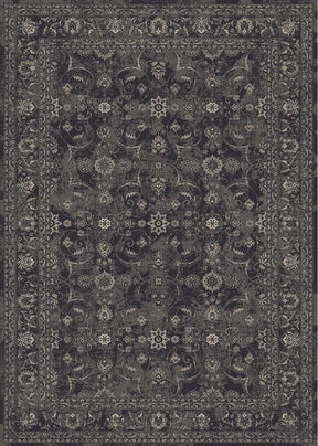 Elegant black and grey patterned washable rug with intricate floral designs for versatile home decor