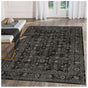 Elegant black and grey traditional washable rug with intricate floral pattern for stylish interiors