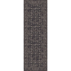 Elegant grey washable rug with intricate floral patterns, perfect for hallways and entryways