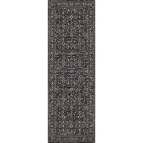 Elegant grey washable rug with intricate floral patterns, perfect for hallways and entryways