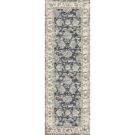 Elegant Washable Rug in Blue and Beige with Intricate Floral Patterns for Home Decor