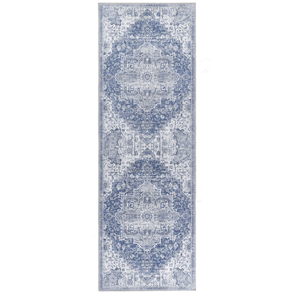 Elegant blue patterned washable rug perfect for adding style to modern home decor