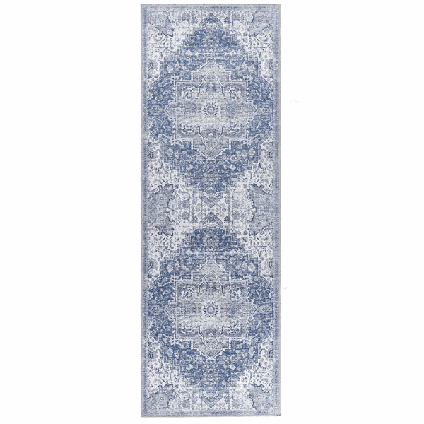 Elegant blue patterned washable rug perfect for adding style to modern home decor