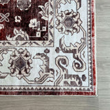 Elegant red and beige vintage-style washable rug with intricate patterns for home decor