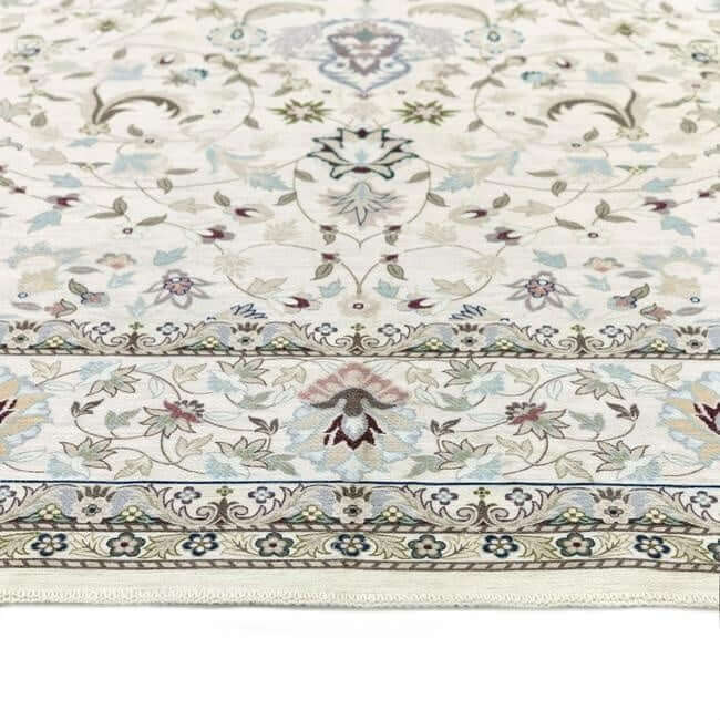 Elegant floral design washable rug featuring intricate patterns and soft colours for home decor