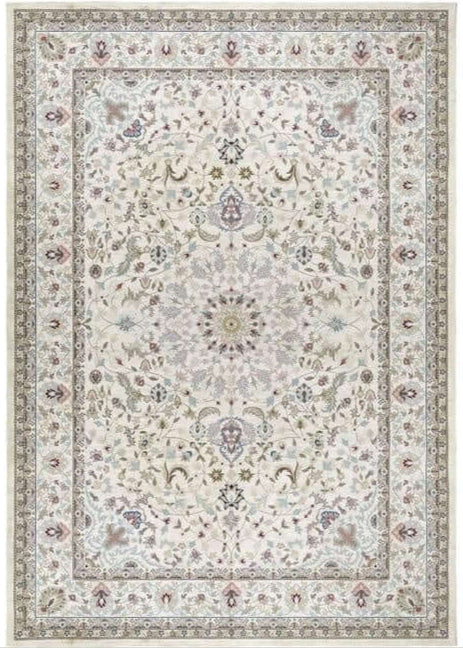 Elegant floral patterned washable rug in soft pastel colours, ideal for enhancing home decor