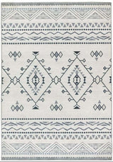 Stylish washable rug featuring geometric patterns in shades of grey and cream for modern interiors