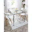 Stylish Washable Rug with Geometric Patterns Under a Glass Dining Table and Modern Chairs