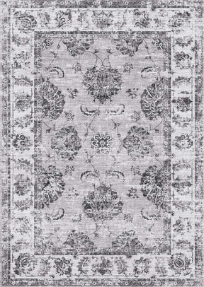 Elegant grey and white patterned washable rug with intricate floral designs for stylish interiors
