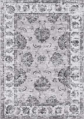 Elegant grey and white patterned washable rug with intricate floral designs for stylish interiors