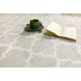 Light pink patterned washable rug with a cup and an open book on it