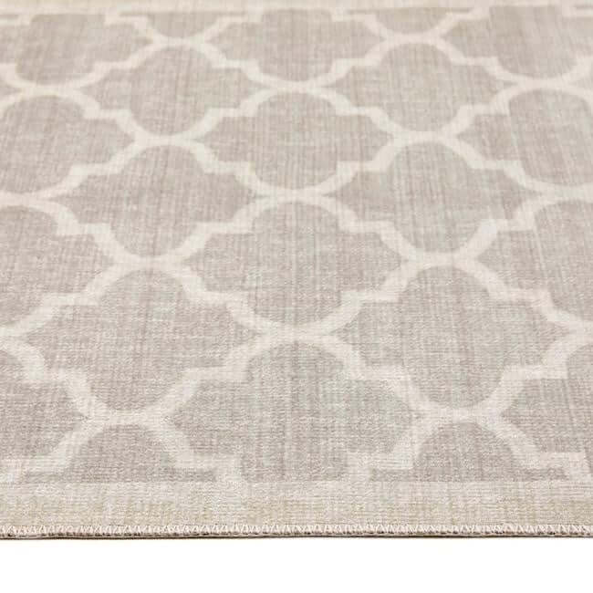 Stylish beige washable rug with geometric pattern, perfect for modern home decor