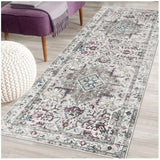 Elegant washable rug with intricate floral patterns in neutral tones, perfect for modern home decor