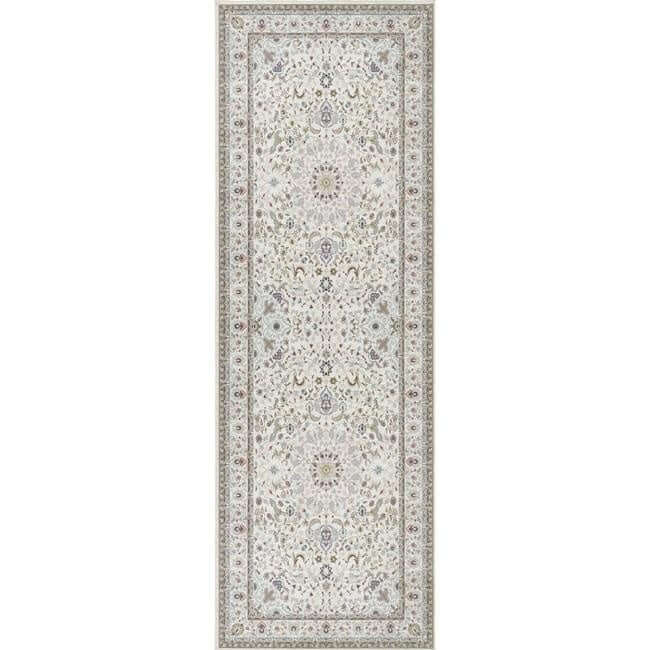 Elegant washable rug with intricate floral patterns in soft neutral tones for modern interiors