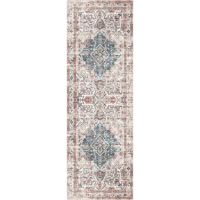 Elegant patterned washable rug in neutral tones, perfect for hallways or living spaces