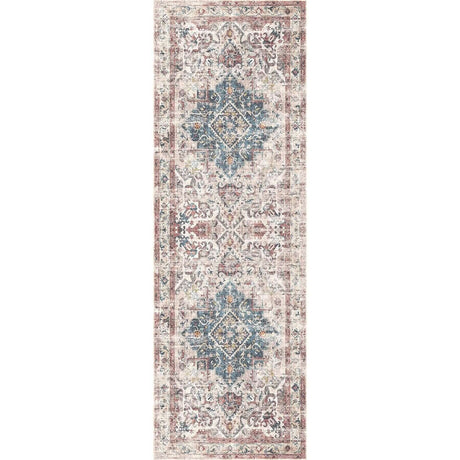 Elegant patterned washable rug in neutral tones, perfect for hallways or living spaces