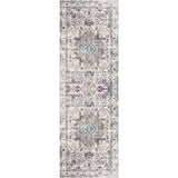 Elegant Washable Rug with intricate patterns in shades of grey and purple, perfect for any hallway