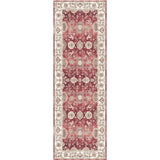 Elegant Washable Rug with intricate floral patterns in red and cream tones for stylish home decor