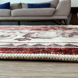 Stylish washable rug featuring intricate patterns, perfect for adding comfort to any room