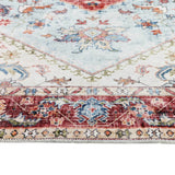 Vintage-style washable rug with intricate patterns and soft pastel colours for home decor