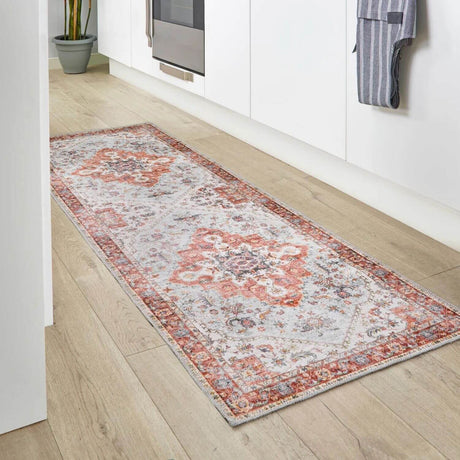 Stylish Washable Rug in warm tones, perfect for kitchen or hallway decor