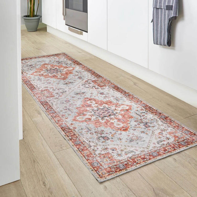 Stylish Washable Rug in warm tones, perfect for kitchen or hallway decor