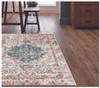 Traditional pattern washable rug in soft colours for adding elegance to any room