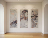 Elegant Watercolour Tapestry set displayed in a contemporary living room with wooden floor