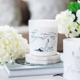 Avalon Home UK Wax Glass Candle with a minimalist design featuring a relaxing illustration