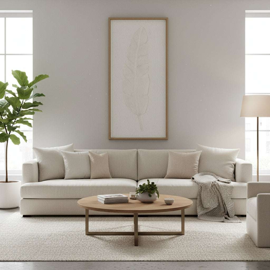 Large Quill White Feather Art Mounted In Beaded Frame BROWN GLASS Shades 4 Seasons