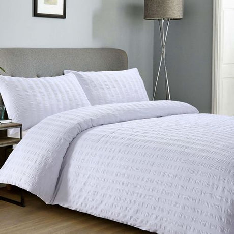 Seersucker White polycotton duvet cover set Bellissimo Home