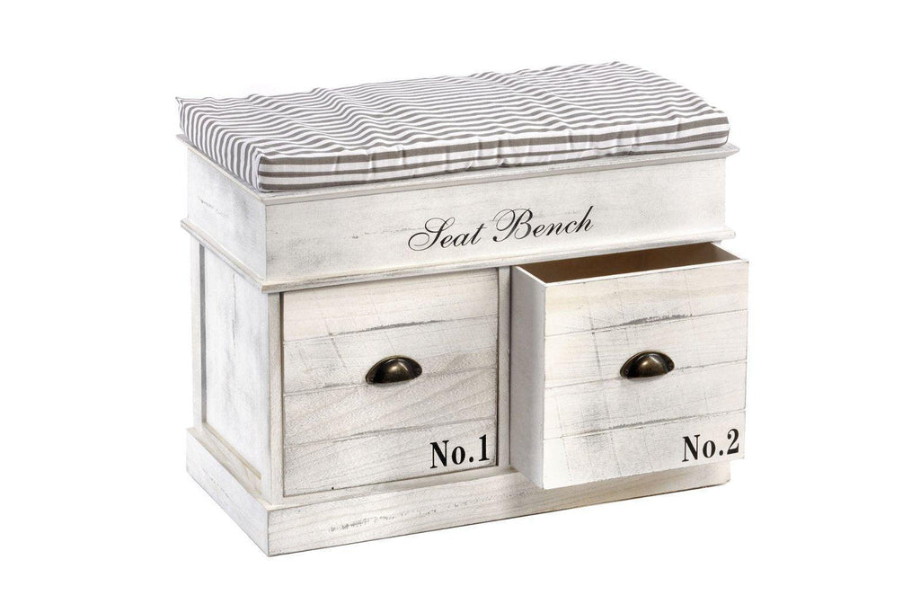 White Wood Seat Bench 2 Drawers 70 x 35 x 50cm Geko Products