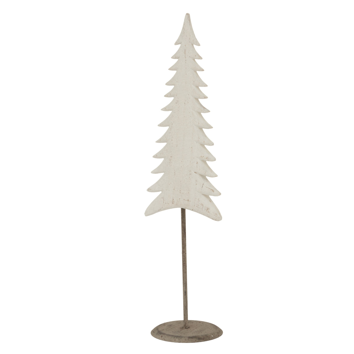 Whitewashed Tall Tree decoration on a metal base for Christmas room decorations