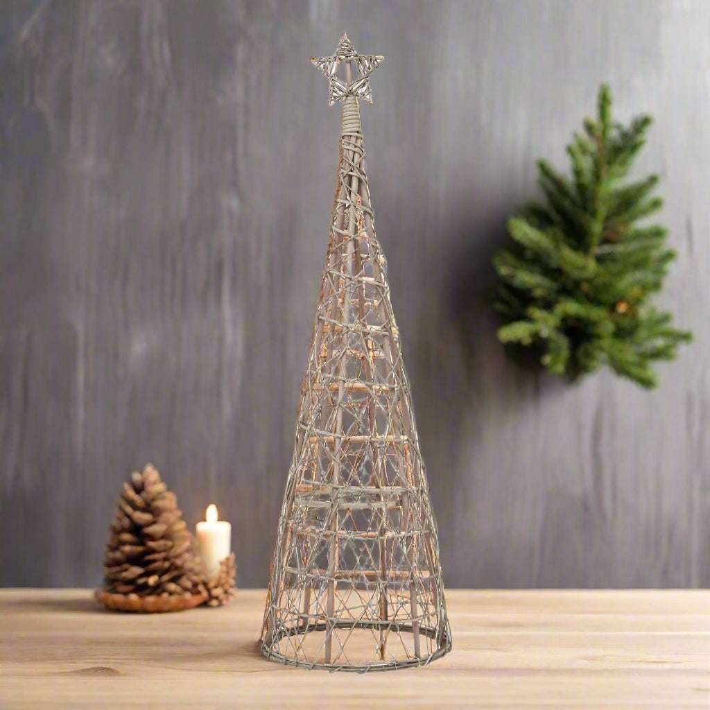 LED Wicker Christmas Tree With Star BROWN WICKER Shades 4 Seasons