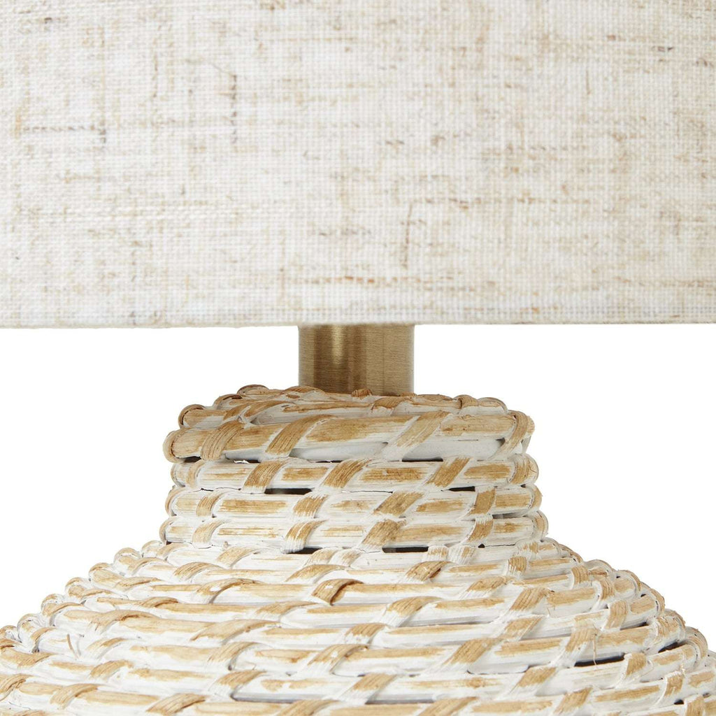 White Wash Small Bulbous Wicker Table Lamp With Linen Shade Shades 4 Seasons