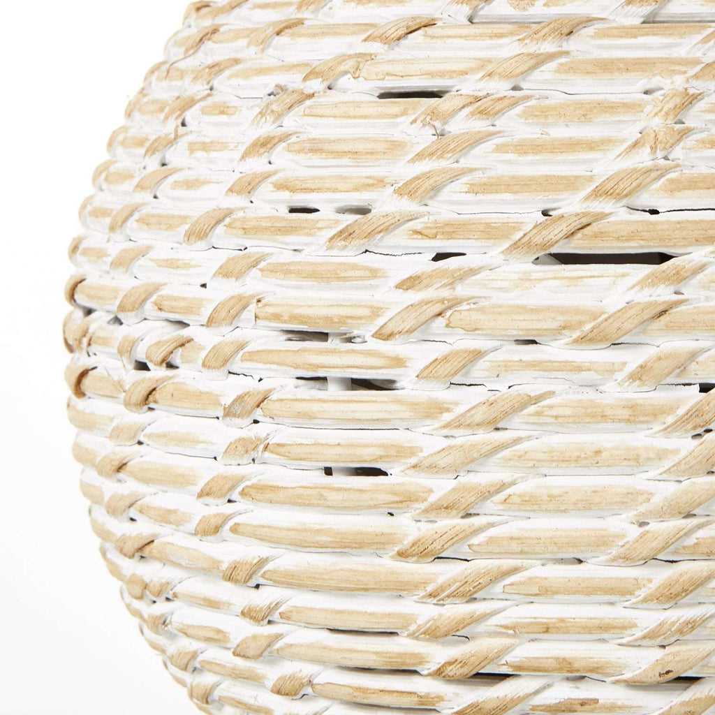 White Wash Small Bulbous Wicker Table Lamp With Linen Shade Shades 4 Seasons