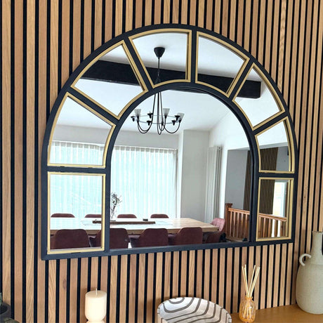 Jobu Home Window Mirror with Arched Design and Black Frame, Perfect for Modern Interiors