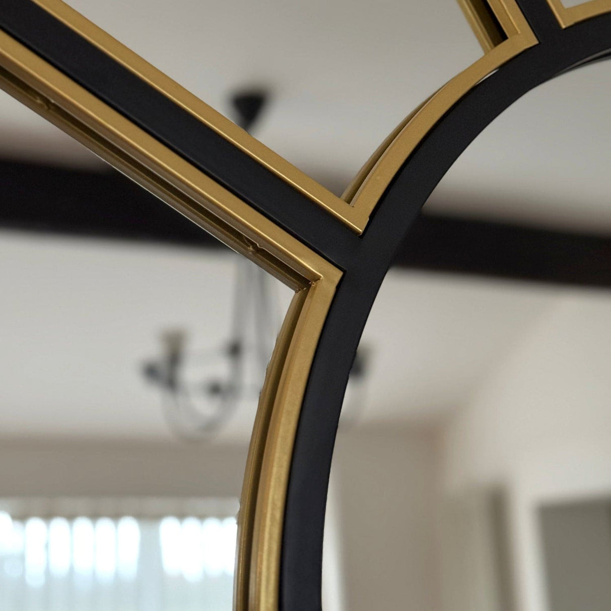 Jobu Home Window Mirror with Elegant Gold and Black Frame for Modern Interiors