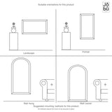 Jobu Home Window Mirror in various orientations including landscape, portrait, wall hung, and wall leaner
