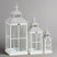Set Of 3 White Window Style Lanterns With Open Top WHITE GLASS Shades 4 Seasons