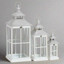 Set Of 3 White Window Style Lanterns With Open Top WHITE GLASS Shades 4 Seasons
