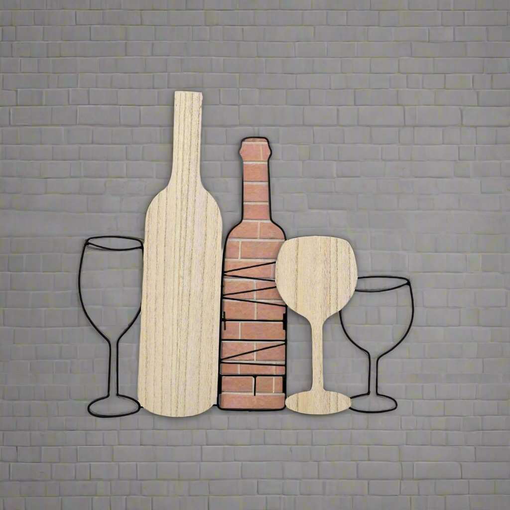 Wine Bottle & Glasses Wall Decoration 42cm Geko Products