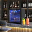Wise Galleria Wine Cooler showcasing bottles with blue interior lighting, perfect for chilling your favourite wines