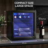 Wise Galleria Wine Cooler with compact size, holds 12 bottles and features a stylish glass door