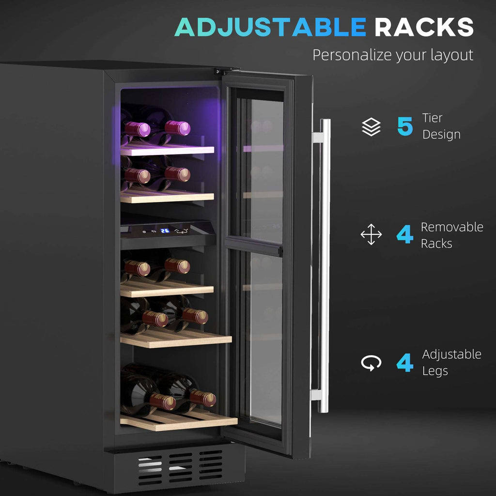 HOMCOM 16 Bottle Dual Zone Built-in Wine Cooler Fridge with Glass Door HOMCOM