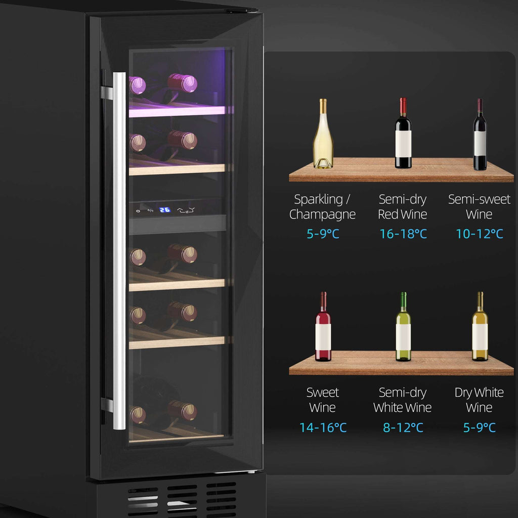 HOMCOM 16 Bottle Dual Zone Built-in Wine Cooler Fridge with Glass Door HOMCOM