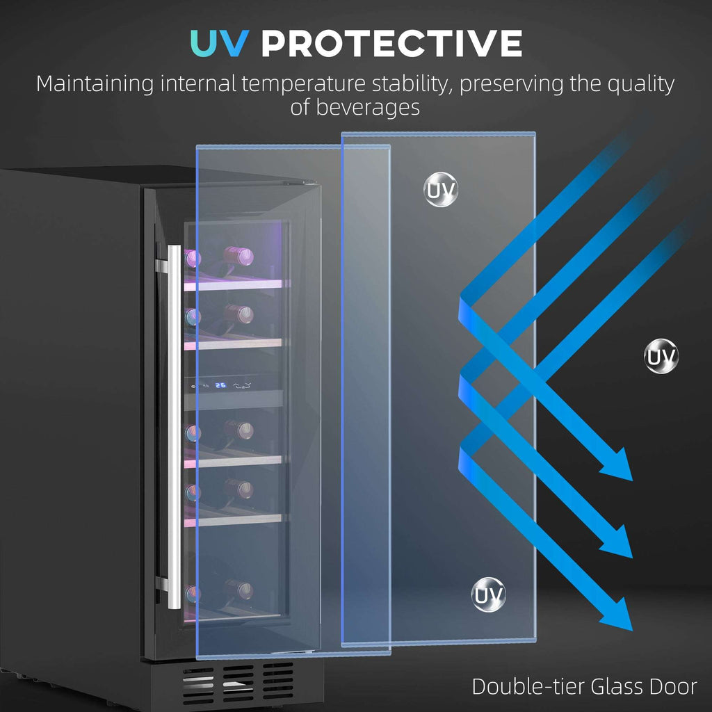HOMCOM 16 Bottle Dual Zone Built-in Wine Cooler Fridge with Glass Door HOMCOM