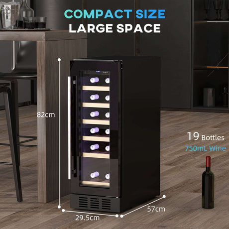Compact Wine Fridge from Wise Galleria, holding 19 bottles of 750ml wine, ideal for any kitchen space