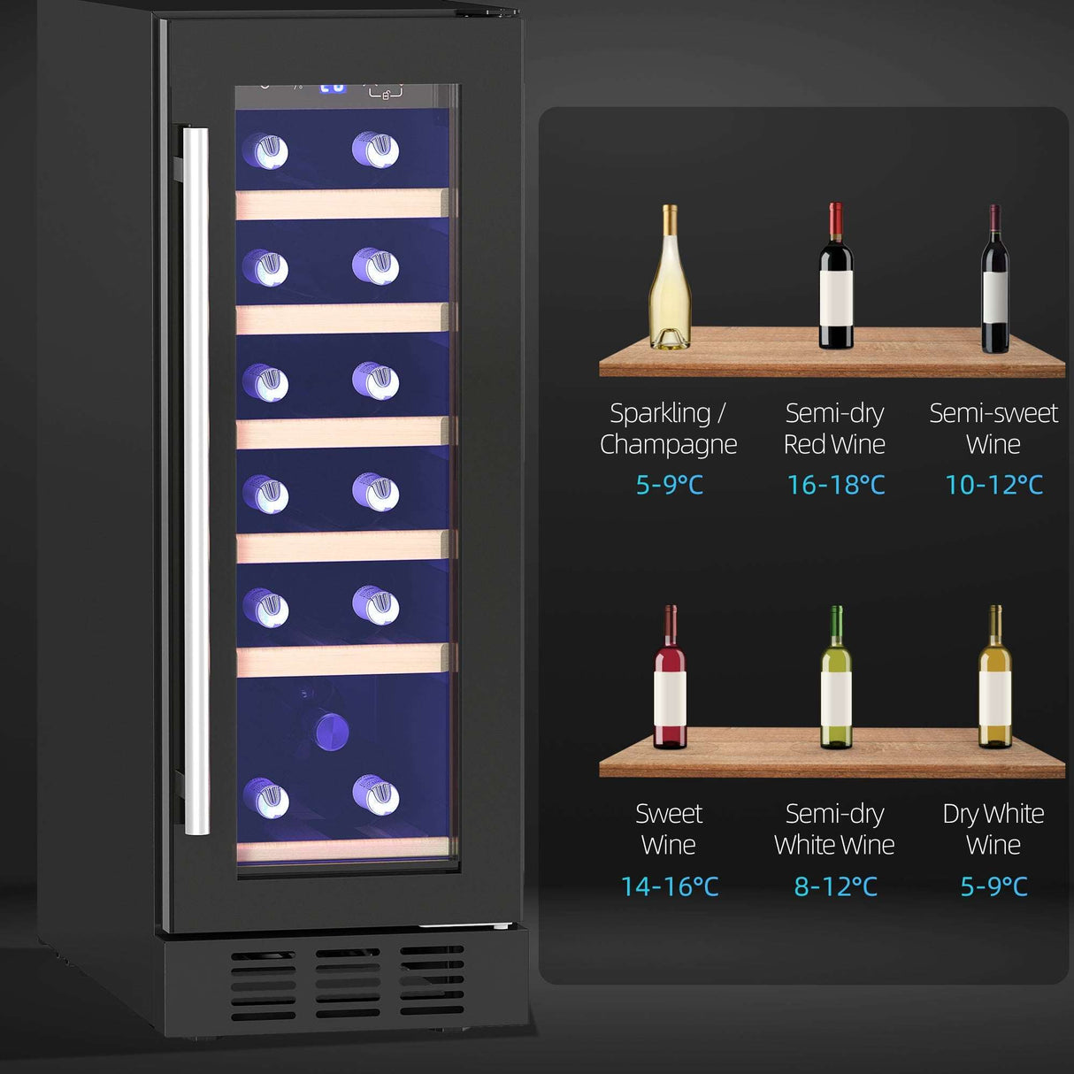Wise Galleria Wine Fridge with adjustable shelves and LED lighting for perfect wine storage