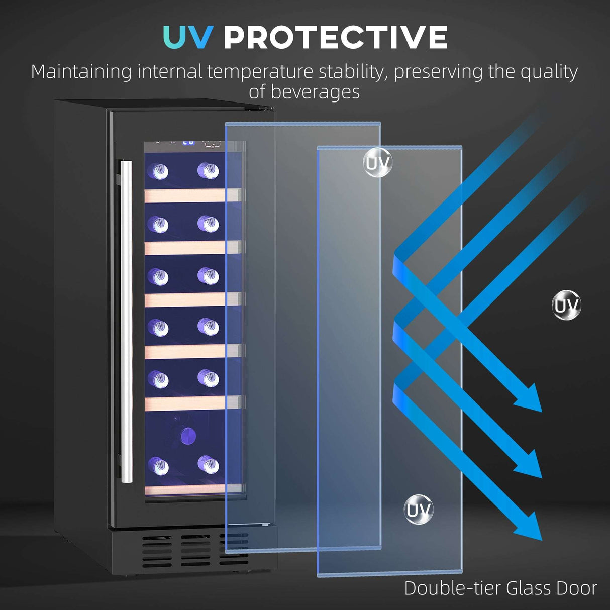 Wise Galleria Wine Fridge with UV protective double-tier glass door for keeping beverages fresh